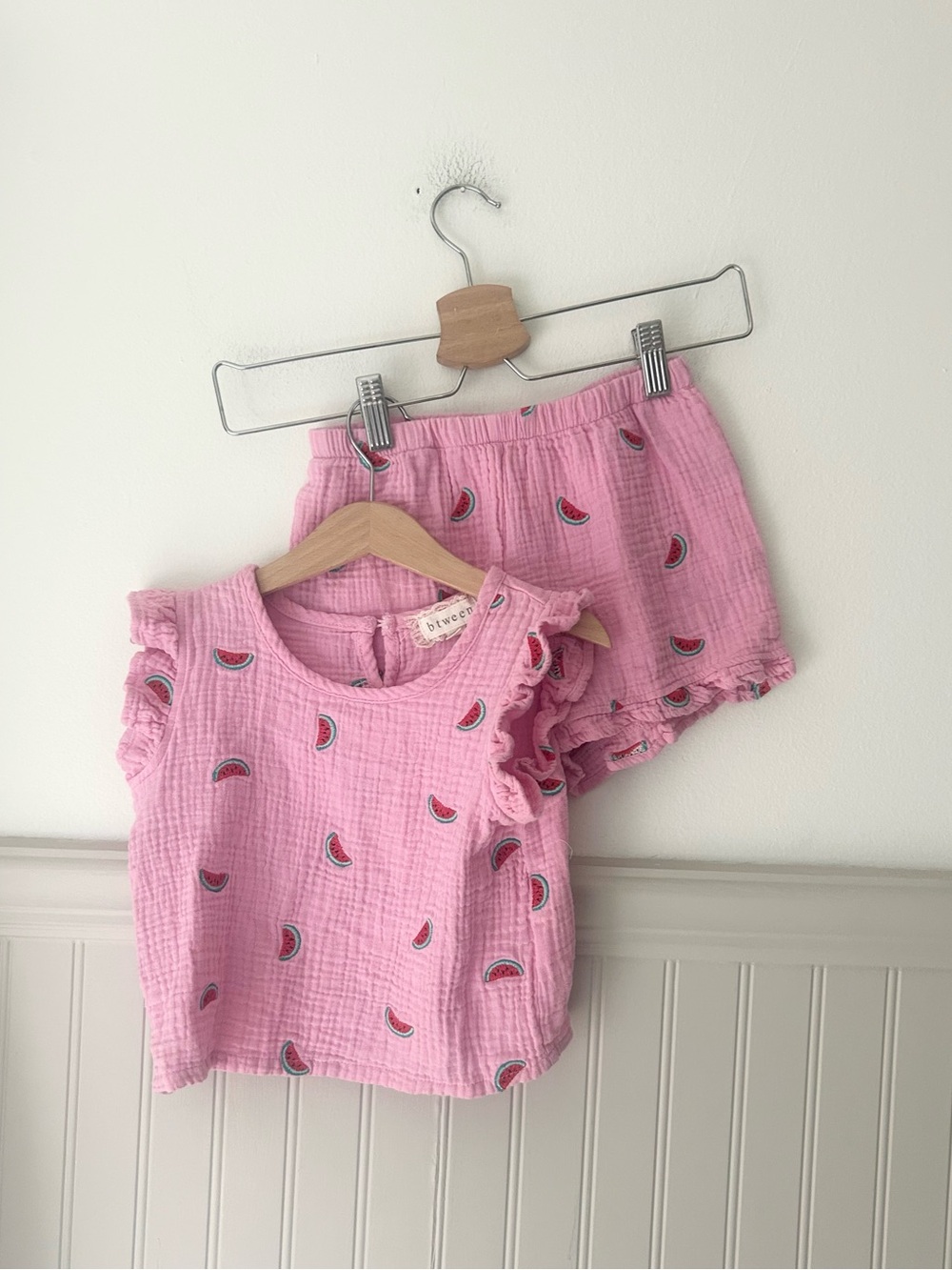 btween Girls Size 6 Pink Watermelon Print 2-Piece Top & Shorts Set Cotton